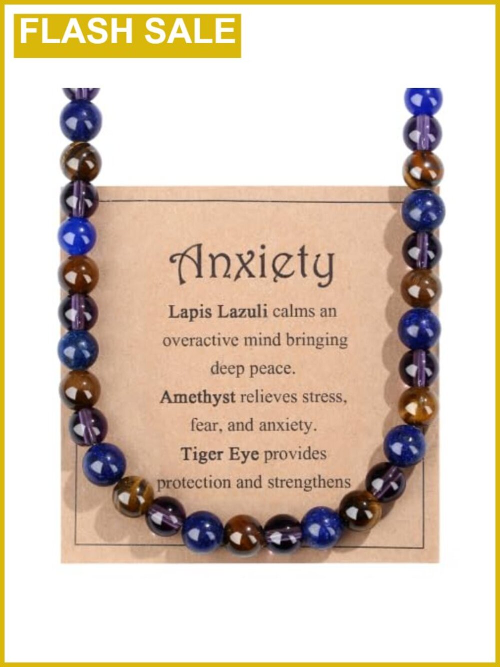 Men's 8mm Natural Crystal Beaded Necklace Tiger Eye Amethyst 21.65"